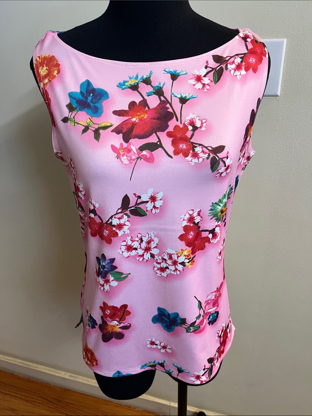Pink Floral Sleeveless Shell Top